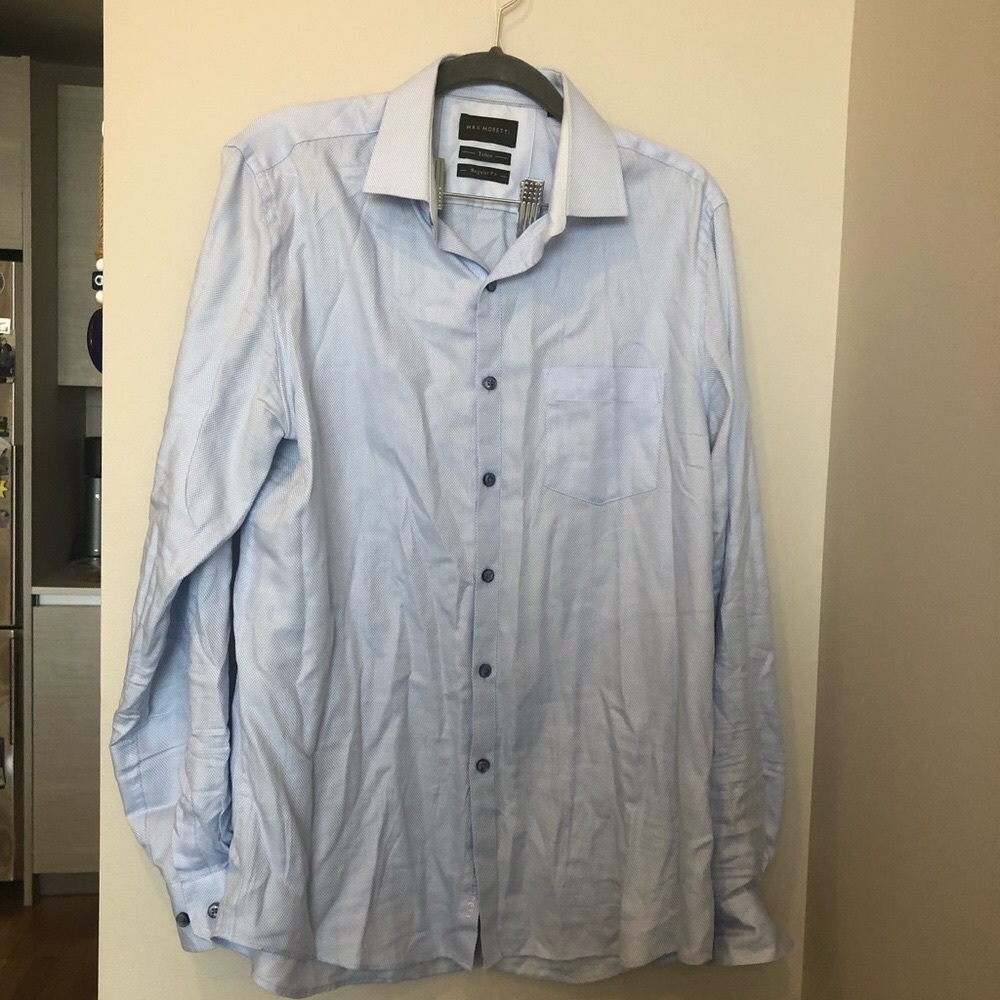 Max Moretti Blue Classic Dress Teflon Long Sleeve Button Down Men’s Shirt S